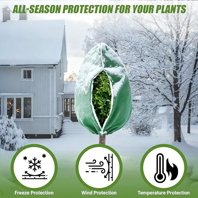 5Pcs Plant Frost Protection Covers 47.2x70.9 Inches – Reusable Breathable Freeze Blankets with Drawstring, Waterproof Non-Woven Fabric Frost Cloth for Winter Plant, Shrub, Tree, and Garden Protection