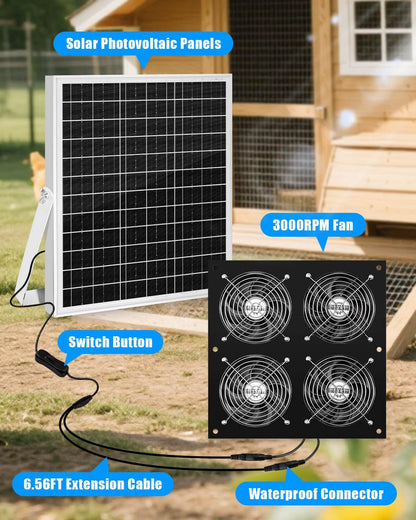 Solar Exhaust Fan for Chicken Coop with 25W Solar Panel & 4-Pack High-Speed Brushless DC Fans, Solar Powerd Shed Ventilation Fan for Chicken Coops, Greenhouses, Sheds, Pet Houses