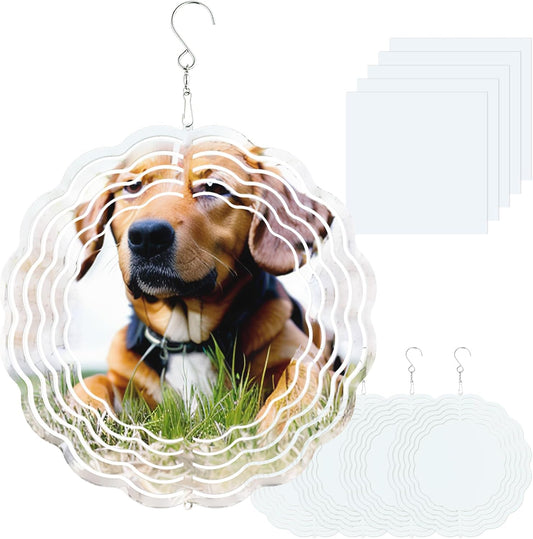 10 Pack Sublimation Wind Spinner 8 Inches Blanks 3D DIY Wind Sculptures Stainless Aluminum Hanging Ornaments Wind Powered Kinetic Trim Decor for Yards Gardens Windows Porch
