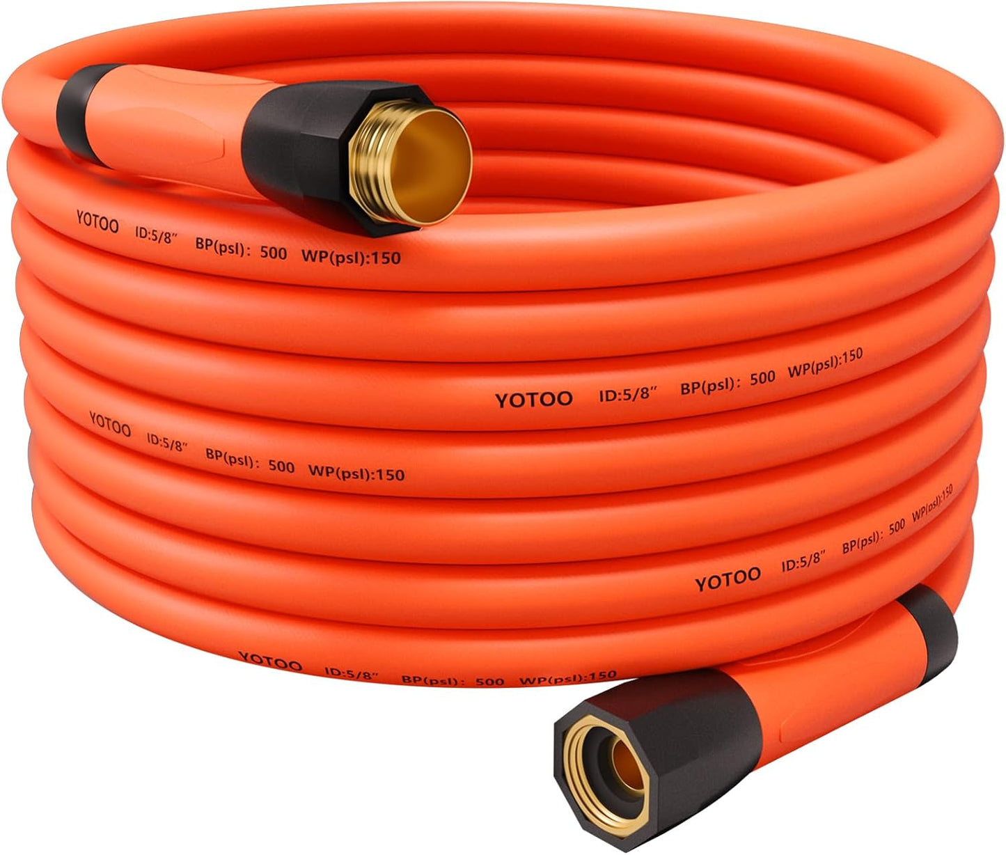 YOTOO Heavy Duty Hybrid Garden Water Hose 5/8-Inch by 50-Feet 150 PSI Kink Resistant, Flexible with Swivel Grip Handle and 3/4" GHT Solid Brass Fittings, Orange