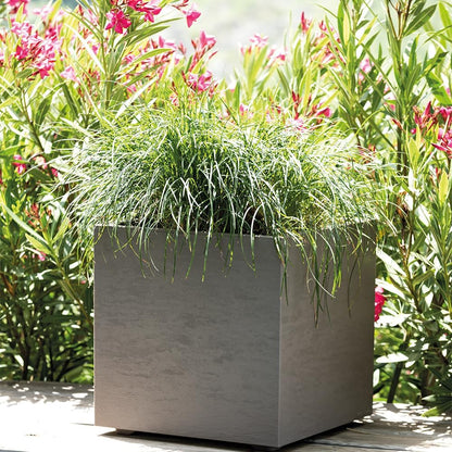 Deroma Gravity 15” Cube Planter | Light & Durable Plastic | Indoor or Outdoor Square Pot for Patio/Porch | Includes Water Reserve & Drain Plug | Trendy Planter for Plants, Flowers, Garden | Sandstone