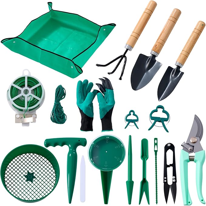 175-Piece Gardening Kit with Bonsai Tools, Succulent & Herb Planting Set, Pruning Shears, Seed Trays, Waterproof Mat – Durable BPA-Free Indoor & Outdoor Garden Tool Set Gift