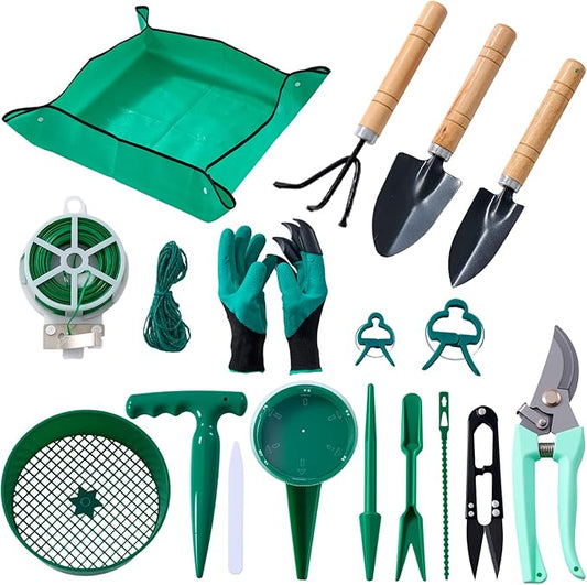 175-Piece Gardening Kit with Bonsai Tools, Succulent & Herb Planting Set, Pruning Shears, Seed Trays, Waterproof Mat – Durable BPA-Free Indoor & Outdoor Garden Tool Set Gift