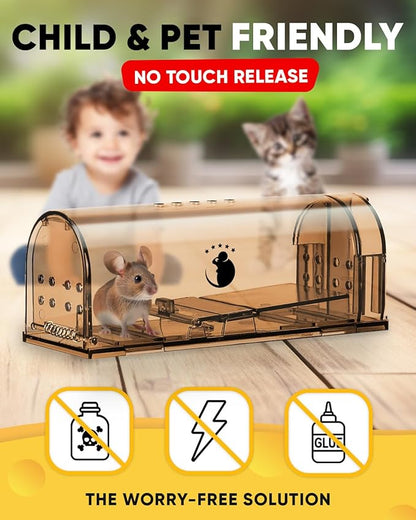 Motel Mouse Humane No Kill Live Catch and Release Mouse Traps, Reusable with Cleaning Brush - 4 Pack
