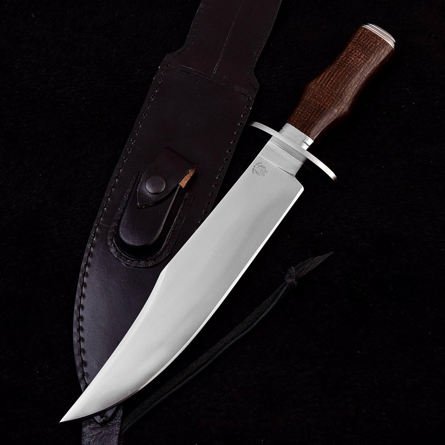 Survival Hunting Knife with Sheath, Handmade 15-inch Full Tang D2 Fixed Blade Tactical Bowie Knife for Camping, Outdoor, Bushcraft, Father's Day Gifts with Solid Engineered Wood Handle (Brown)