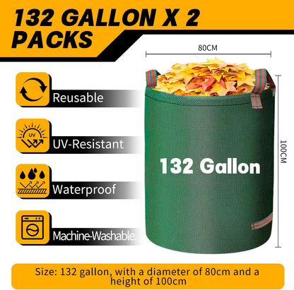 Reusable Yard Waste Bags - 2 Pack, 132 Gallon Large Yard Waste Bag with Reinforced Handles, Ideal for Grass, Leaves, and Yard Waste - Durable and Garden Waste Bags, Large Leaf Bags Stand Up.
