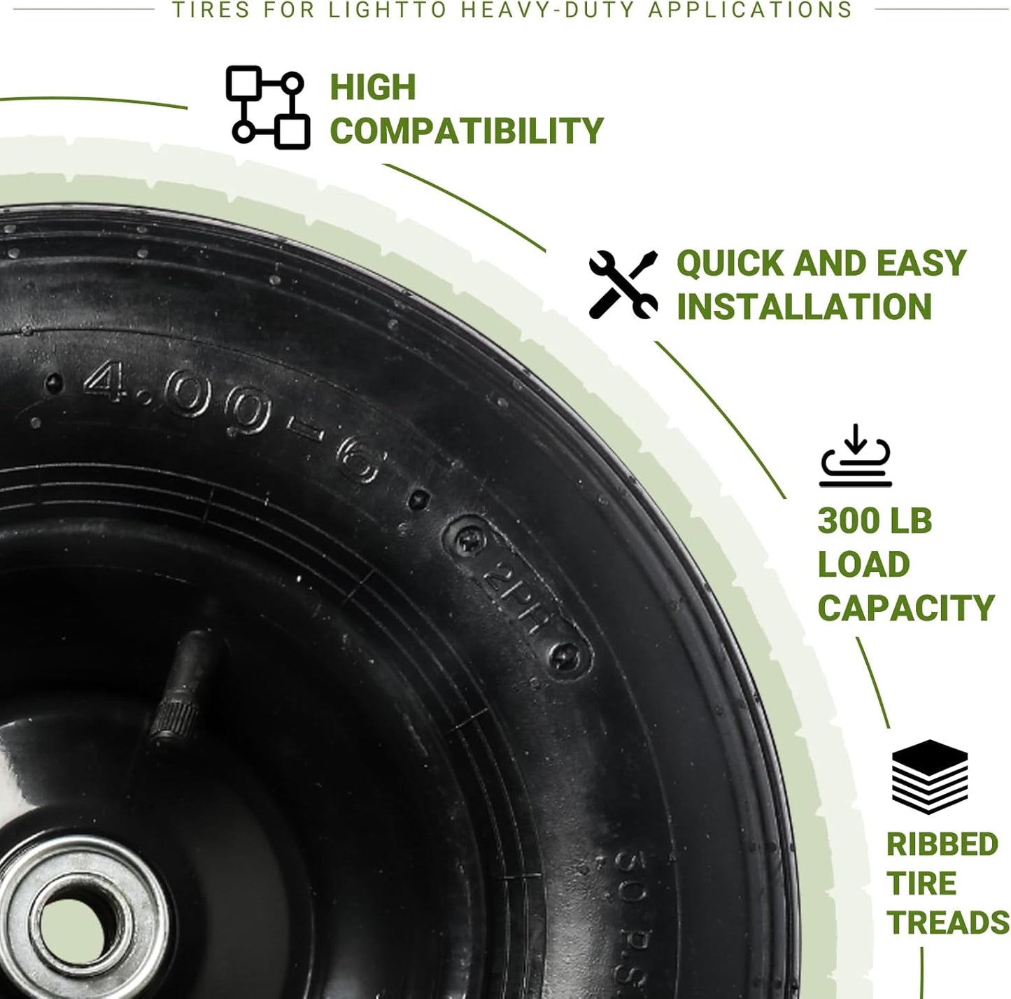 AR-PRO (2-Pack) 4.00-6" Tire and Wheel, 13" Pneumatic Tire and Rim for Wheelbarrow, 5/8" extra 3/4" Bearings and 1.75" Centered Hub, Fit for Most Garden Carts Hand Truck (Extra Nylon Spacers)