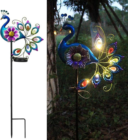 Solar Peacock Statue, Garden Metal Stake Lights Yard Decorations Outdoor,Perfect Peacock Gifts for Women, Ornaments,Mothers Day Ideal Gifts（Solar Peacock Flower ）