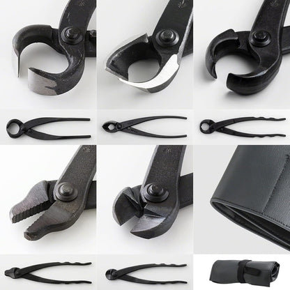 Wazakura Made in Japan 5 PCS Bonsai Cutter Tools Set with Roll Bag: Concave Branch Cutter, Knob Cutter, Jin Plier, Wire Cutter, Root Cutter. Bonsai Tool Kit - 5PCS Bonsai Cutter Set with Case