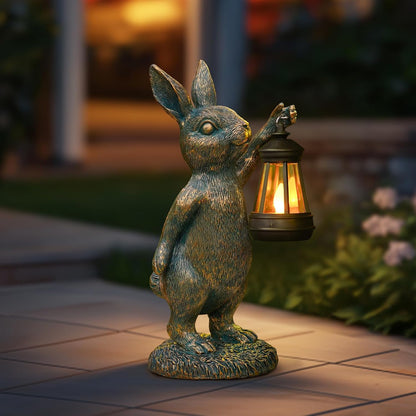 MININOVA Rabbit Garden Statues with Solar Lantern Bunny Outdoor Resin Sculpture for Patio Yard Lawn Decorations Gifts for Mother’s Day Housewarming Christmas