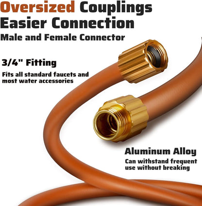 Worth Long Lead-in Hybrid Garden Hose 5/8 in. x 50 ft. -Kink Free, No Leaking, Male/Female Fittings -Heavy Duty Durable Flexible Lightweight Water Pipe -Brass Aluminum Ends for Household & Yard Use