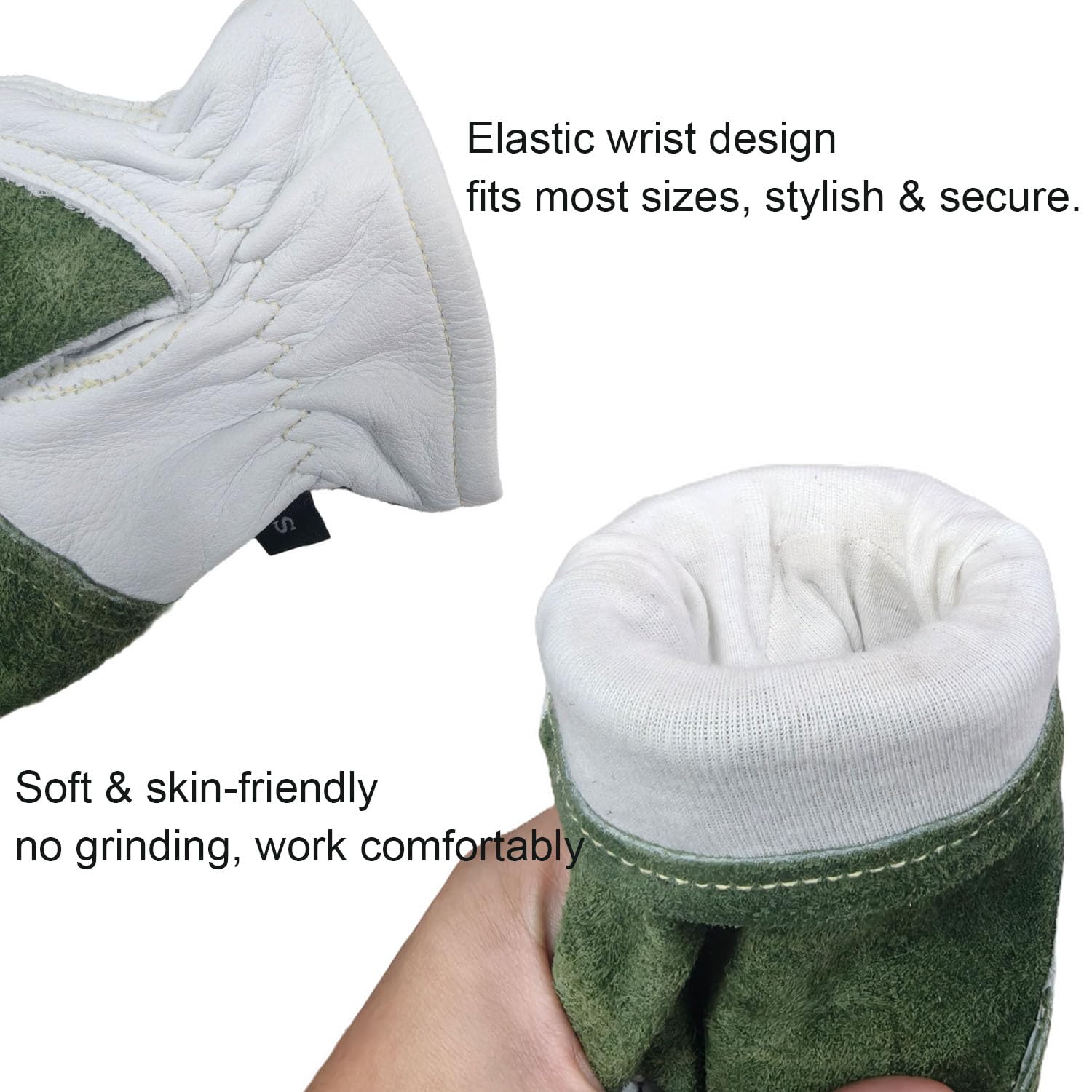 AOUCHI Leather Work Gloves, Heat Thorn Resistant Heavy Duty Safety Gloves