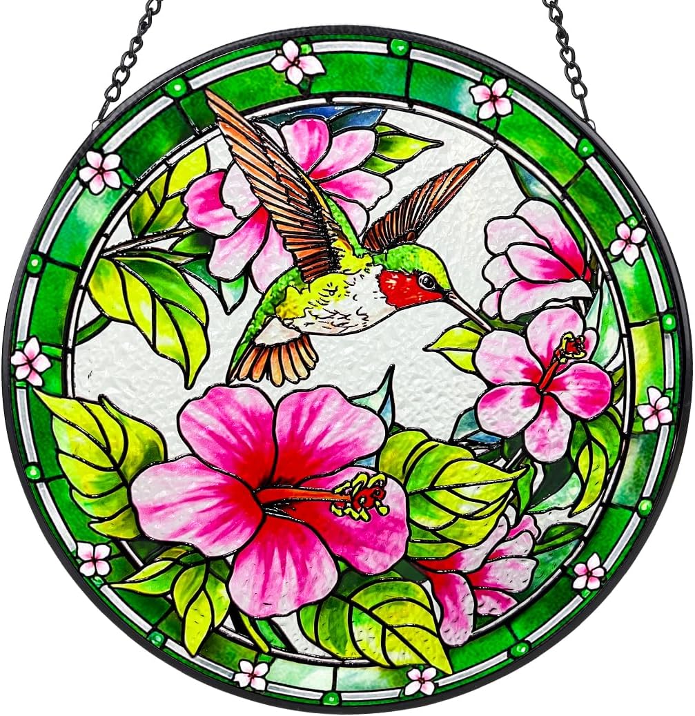 Hummingbird Suncatchers for Windows Hanging - 8 inch Stained Glass Sun Catchers Indoor Window, Stain Glass Window Hanging for Home Garden Decor, Gifts for Holiday or Wall Art