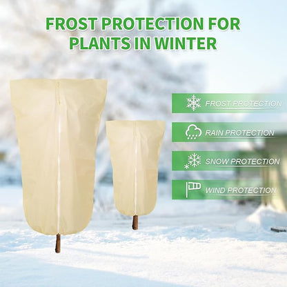 2 Pack 72"x47" Winter Plant Cover Freeze Protection, 3 oz/yd² Warm Shrub Cover with Zipper Drawstring, Frost Cloth Tree Cover for Fruit Tree Potted Plants Garden Cold Weather Protector