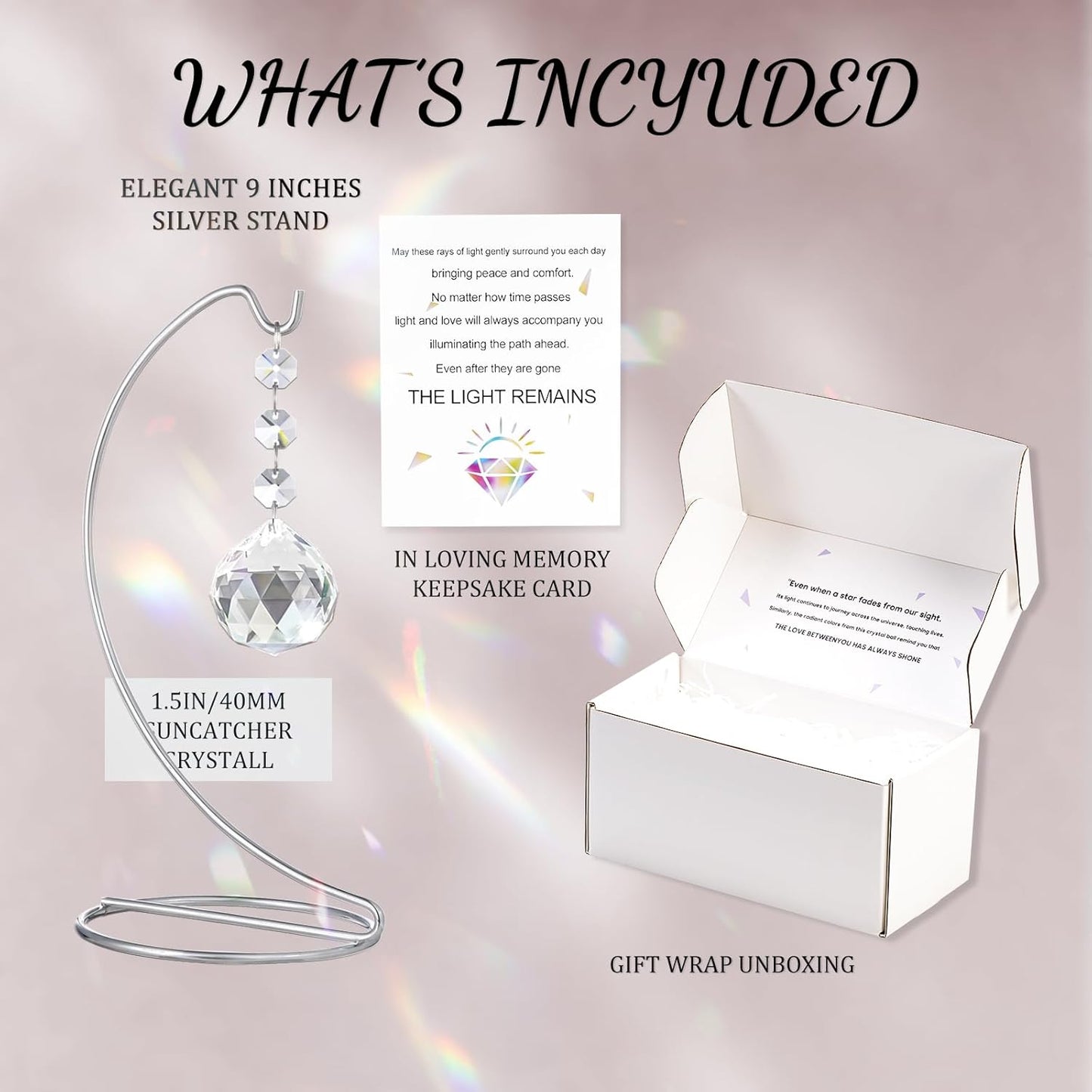 9-Inch Memorial Gifts,40mm Clear Memorial Crystal,Bereavement Suncatcher,Memorial Gifts for Loss of Mom Dad Friend Son Daughter,Silver Stand and a Sympathy Card