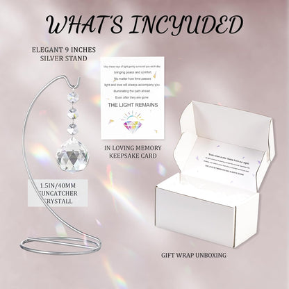 9-Inch Memorial Gifts,40mm Clear Memorial Crystal,Bereavement Suncatcher,Memorial Gifts for Loss of Mom Dad Friend Son Daughter,Silver Stand and a Sympathy Card