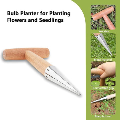 Hand Dibber, Seed Dibber, Garden Dibber, Dibber Garden Tool, Galvanized Alloy Head, Bulb Planter for Planting Flowers Tulips Daffodils Dahlias
