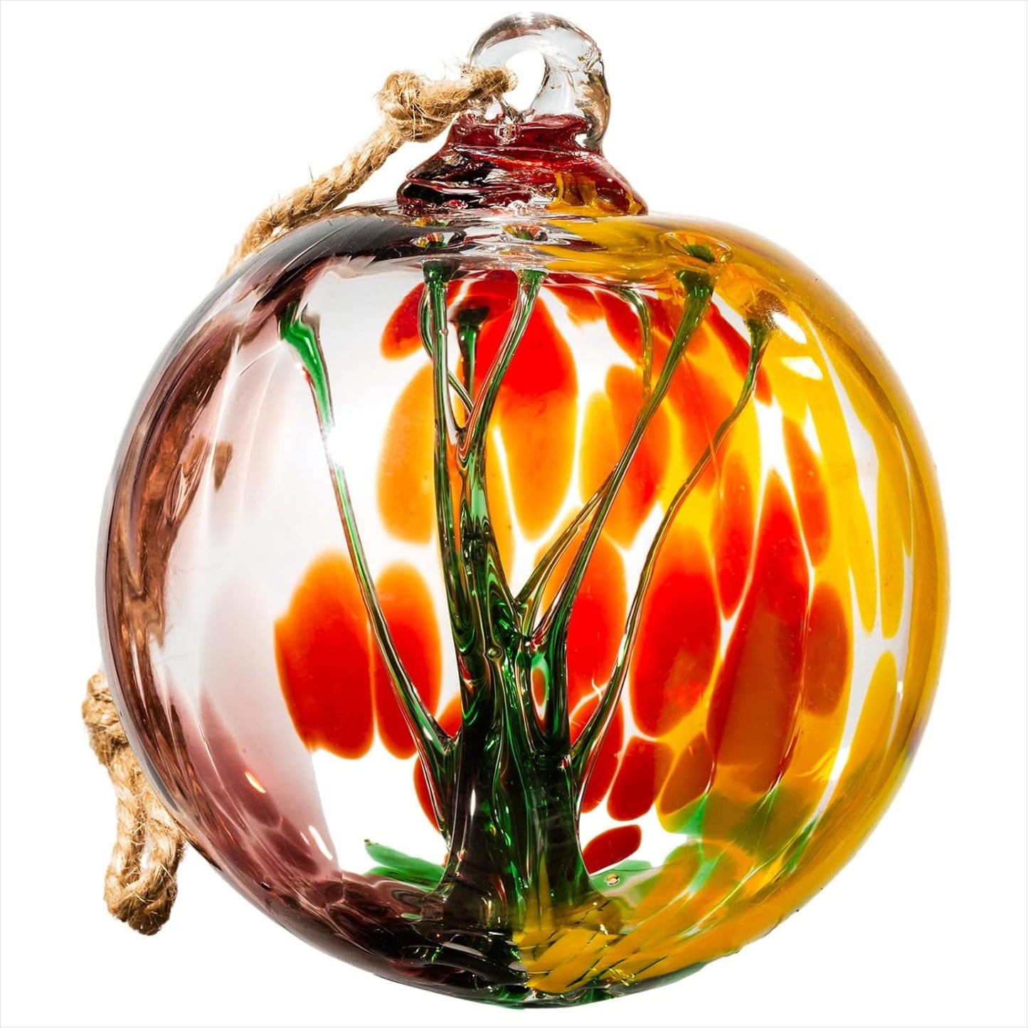 4” Tree of Life Witch Balls, Gazing Balls Hanging Friendship Balls, Hand-Blown Glass Christmas Ornament for Window Outdoor Home Decor, Garden Decoration, Gifts for Women (Yellow