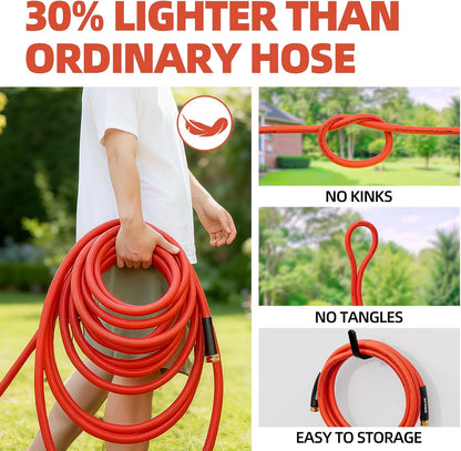 SPECILITE 5/8" Hot/Cold Short Leader Garden Water Hose 15 ft, -50℉-190℉, Flexible & Lightweight Rubber Pipes With 3/4" Brass Fittings for Yard, Outdoor, Farm, Red