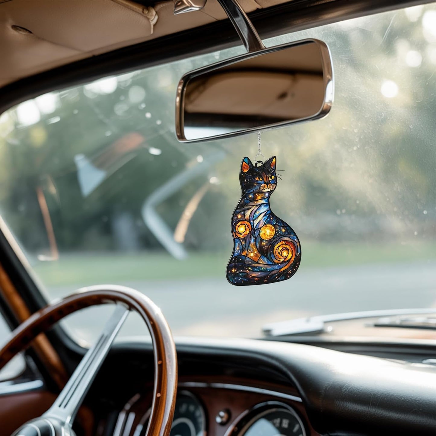 Celestial Cat Acrylic Suncatcher Stained Glass Effect Window Car Hanging Christmas Ornament Indoor Outdoor Decor Garden Sun Catcher Panel Gifts for Cat Lover for Women Mom Grandma