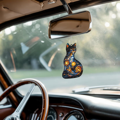 Celestial Cat Acrylic Suncatcher Stained Glass Effect Window Car Hanging Christmas Ornament Indoor Outdoor Decor Garden Sun Catcher Panel Gifts for Cat Lover for Women Mom Grandma