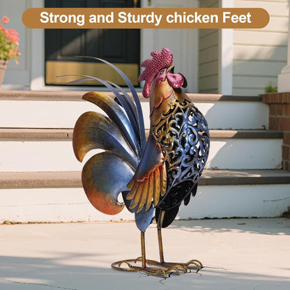 Rooster Garden Statues,Vintage Chicken Statue for Outdoor Decor, Regal Mighty Metal Rooster,Perfect Handmade Gift for Housewarming, Frinds, Garden Lover