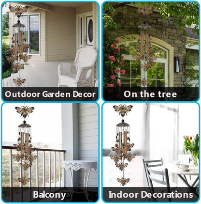 Outdoor Bees Wind Chimes Gifts for Mom - Bronze Memorial Wind Bells, Mobile Sympathy Wind Catcher, Romantic Bee Decor, 7 Bees Windchimes for Home, Balcony, Tree, Garden Festival Hanging Decoration