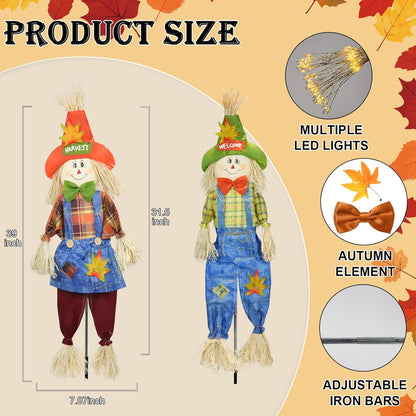 Fall Decorations Outdoor Scarecrow with Firework Lamp, Solar Powered Autumn Harvest Thanksgiving Halloween Decor for Yard,Garden,Porch, Farmhouse - 39 Inch