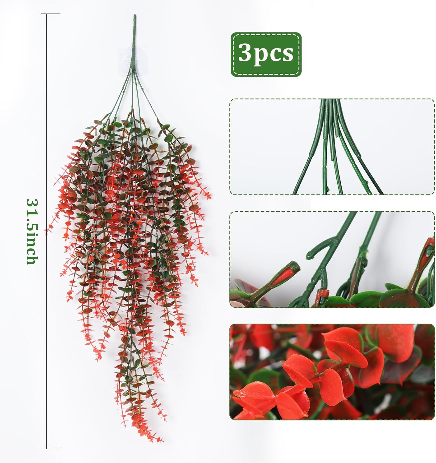 RECUTMS Artificial Monkey Hanging Plant Fake Artificial Eucalyptus Leaf Plants Faux UV Resistant Artificial Plants for Indoor Wall Room Decoration Home Backgarden Yard Porch Outdoor Decor(Orange)
