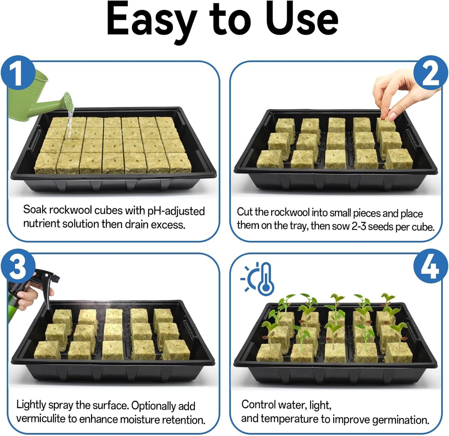 Halatool Seed Starter Kit - 28PCS 1.5 in Rockwool Cubes & 1Pack Reusable Seedling Starter Tray for Seed Starting, Indoor Gemination Kit for Cuttings Propagation Plant Clone