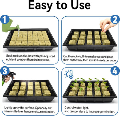 Halatool Seed Starter Kit - 28PCS 1.5 in Rockwool Cubes & 1Pack Reusable Seedling Starter Tray for Seed Starting, Indoor Gemination Kit for Cuttings Propagation Plant Clone