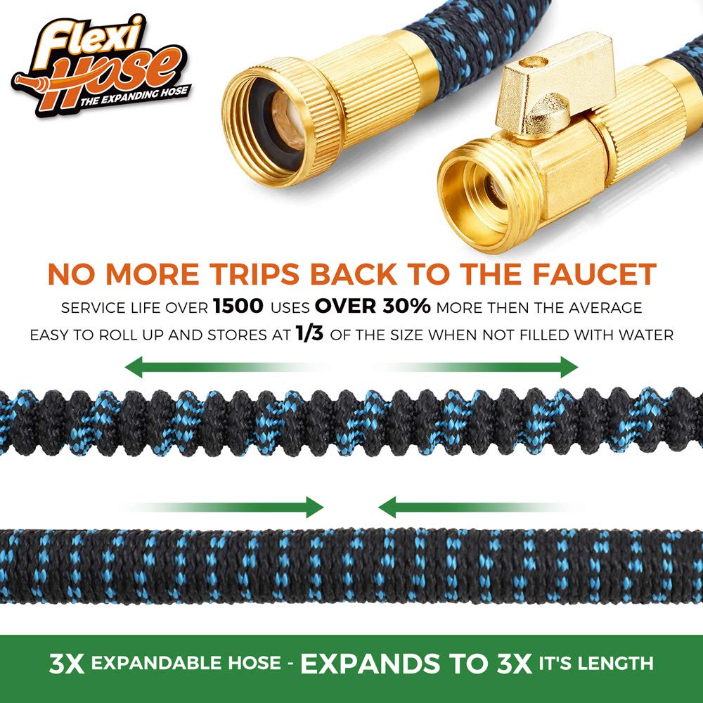 Flexi Hose Expandable Garden Hose with 8 Function Nozzle, 50FT - Lightweight Retractable Garden
