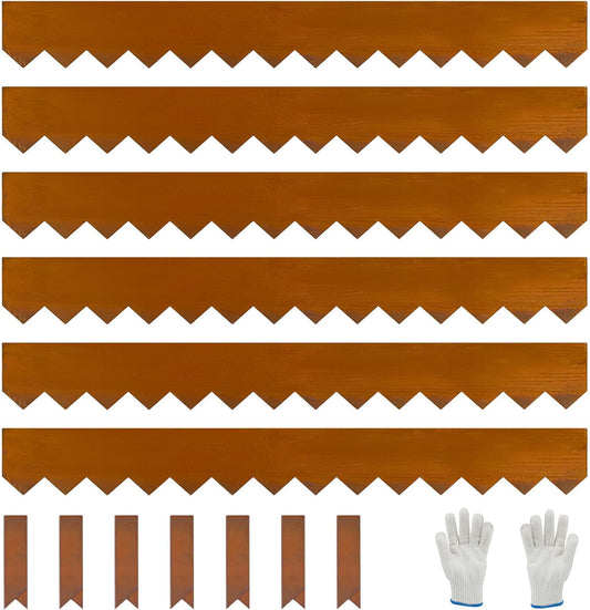 6-Pack Pre-Rusted Corten Steel Landscape Edging - 40" L x 6" H Each (20Ft Total) - No-Dig Hammer-in Heavy Duty Metal Edge Border w/ 7 Clips for Lawn, Yard Pathway Divider, #LYLB06RT-US