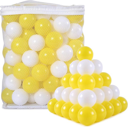 Ball Pit Balls for Kids, Plastic Refill 2.2 Inch Balls, 100 Pack, Bright Colors, Phthalate and BPA Free, Includes a Reusable Storage Bag with Zipper