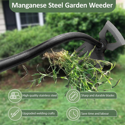 Weed Puller, Manual Weed Remover Tool with Rubber Handle, 6-Tine Forged Manganese Steel Weed Puller Tool Weeder for Yard Farm Garden