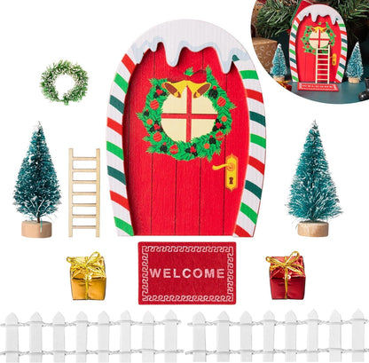 Haooryx 10Pcs Christmas Magic Miniature Tiny Fairy Wooden Doors Decorative Accessories, Welcome to Dollhouse Mini Entry for Fairies Magical Door Christmas Decorations Xmas Decor