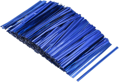 MECCANIXITY Foil Twist Ties 3" 8cm Metallic Plastic Closure Tie for Tying Bread, Candy, Cookies, Gift Bags Arts Crafts Ties Blue Pack of 750