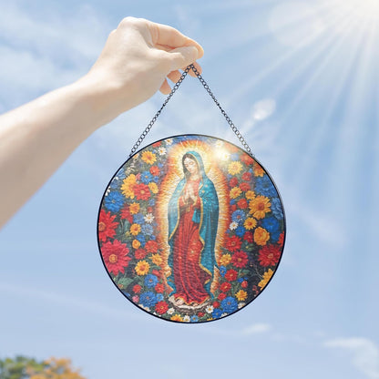 FLAGWIX Christmas Christian Gifts for Women - Virgen De Guadalupe Stained Glass Window Hanging 8 in - Religious Gifts for Women, Our Lady of Guadalupe Sun Catchers Indoor Window for Hanging Decor