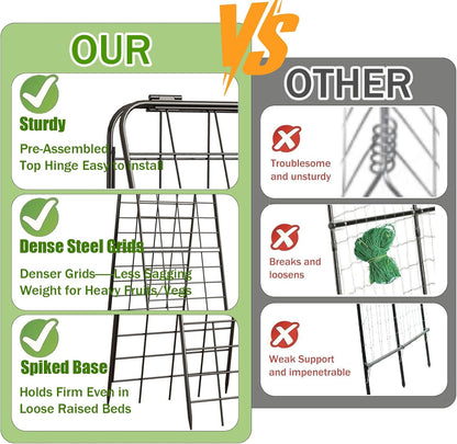 Heavy Duty 50"x17" Adjustable A-Frame Trellis for Climbing Plants – Rust-Proof Metal Garden Trellis with Dense Grid Design, Perfect for Raised Beds, Tomatoes, Cucumbers & Outdoor Vines (Black, 1 Pcs)