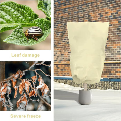 Eunika 6 PCS Plant Covers Freeze Protection, 47.2"x31.5" Frost Blankets with Drawstring Reusable Winter Plant Protectors Bag Covers for Outdoor Garden Trees, Shrubs Cover for Cold Pest, Beige