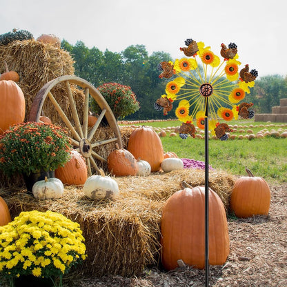 DREAMYSOUL Sunflower and Rooster Fall Wind Spinners, Outdoor Fall Decorations, Metal Kinetic Wind Spinners Chicken Farmhouse Garden Lawn Yard Decor, Fall Harvest Thanksgiving Gifts