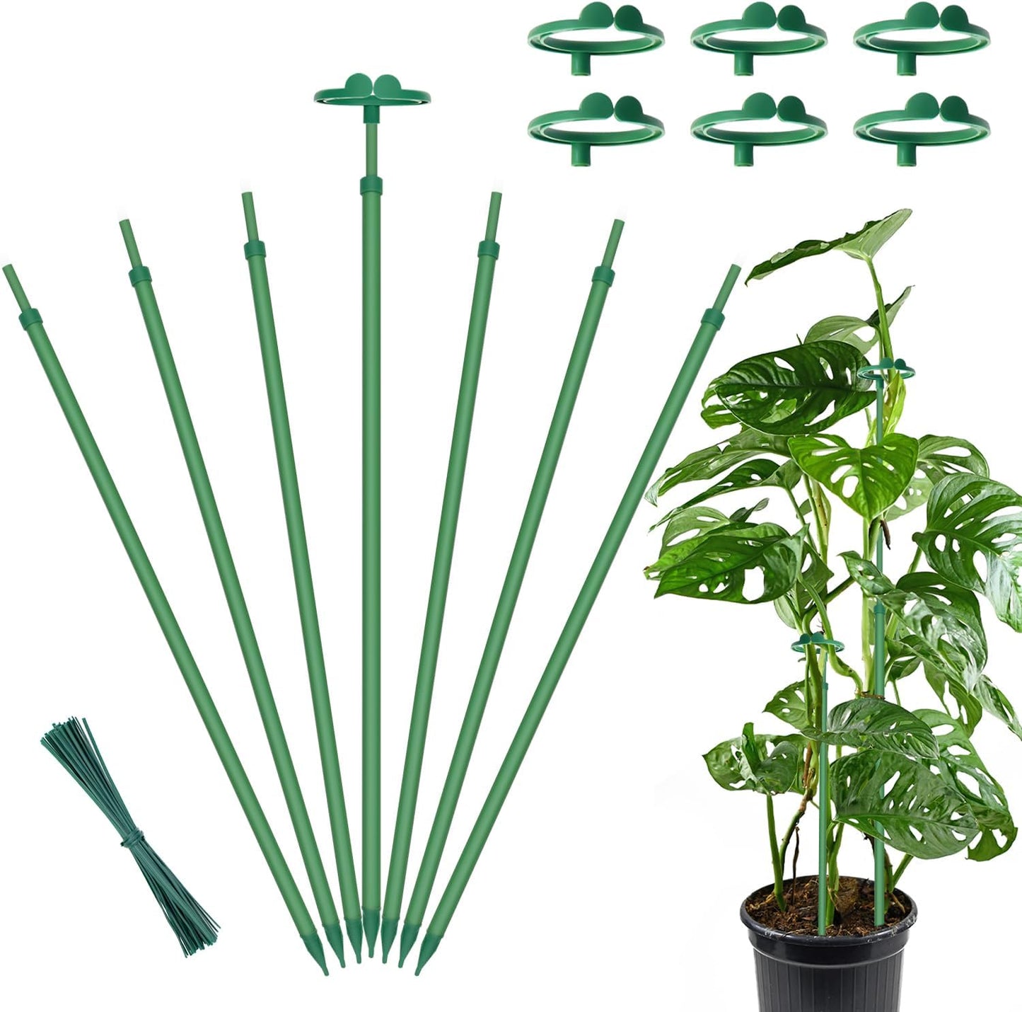 Extendable Plant Stakes,Adjustable Length from 14.3IN to 25IN Monstera Support Stakes with Clips,Sturdy Plant Stakes for Indoor Outdoor,Garden Sticks for Orchid,Tomato,Climbing Plants- 7Pack