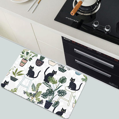 Bath Mat-Bathroom Rug，Cats and Potted Plants-Absorbent Non Slip Quick Dry Stain Resistant Easy to Clean Care Shower Rug for Bathtub Shower Room 20×31Inch (50 * 80cm)