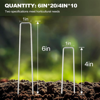 30 Pcs Galvanized Landscape Staples Metal Garden Stakes Heavy Duty for Ground Cover, U-Shaped Pins Yard Stakes Weed Barrier Fabric, Garden Hose, Drip Irrigation, 1 inch*(6+4 inch)