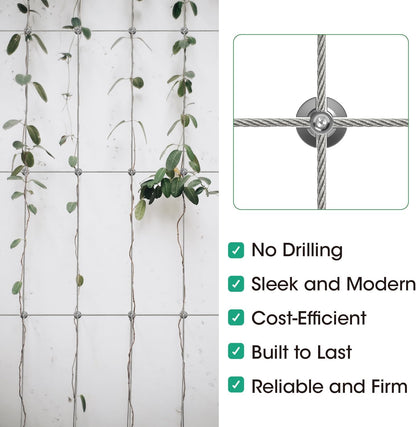 40 Pack Wall Trellis Wire Clamps & Cross Cable Clamps, T316 Stainless Steel Heavy Duty (0.5" OD) for 1/8" Rope, No Drilling Wire Trellis Kit for Outdoor Climbing Plants & Fence