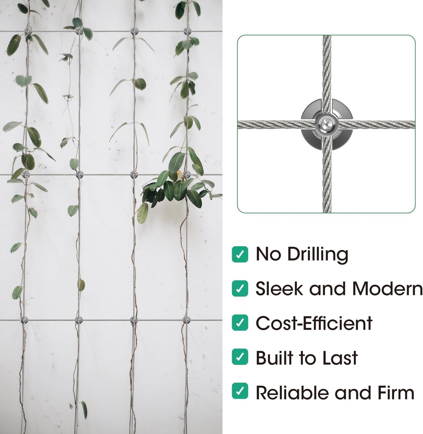 20 Pack Wall Trellis Wire Clamps & Cross Cable Clamps, T316 Stainless Steel Heavy Duty (0.5" OD) for 1/8" Rope, No Drilling Wire Trellis Kit for Outdoor Climbing Plants & Fence