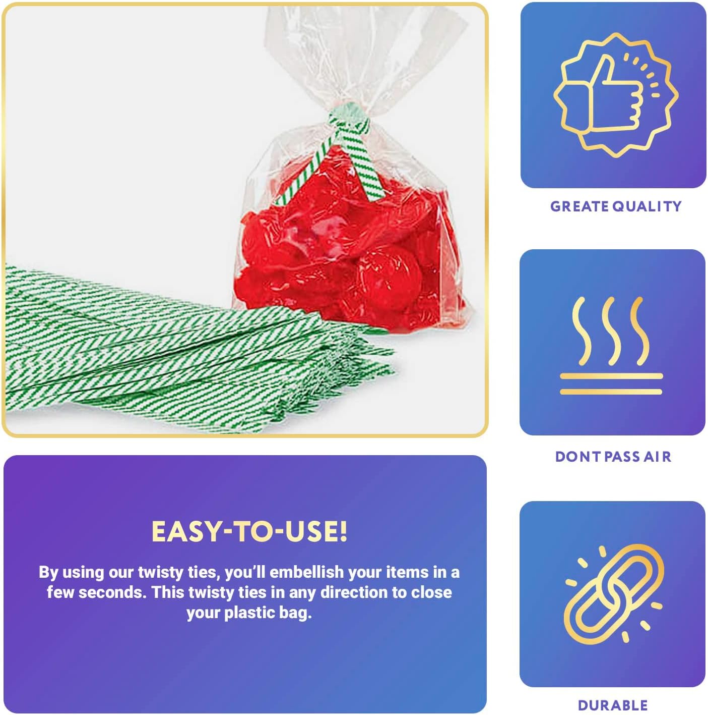 APQ Green and White Metallic Twist Ties for Bags, 4 inches. 24000 Pack Plastic-Coated Bread Twist Tie for Treat Bags. Reusable Bread Tie. Light Metallic Twist Tie. Heavy-Duty Twisty Ties for Bags