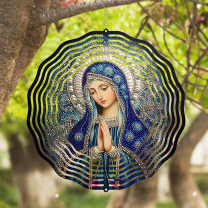 Virgin Mary Prayer Wind Spinner, Metal Wind Spinners Outdoor Indoor, Religious Virgin Mary Hanging Garden Decor for Outside, Stainless Wind Spinners for Yard and Garden 10 inch 3D (25.76X25 CM)