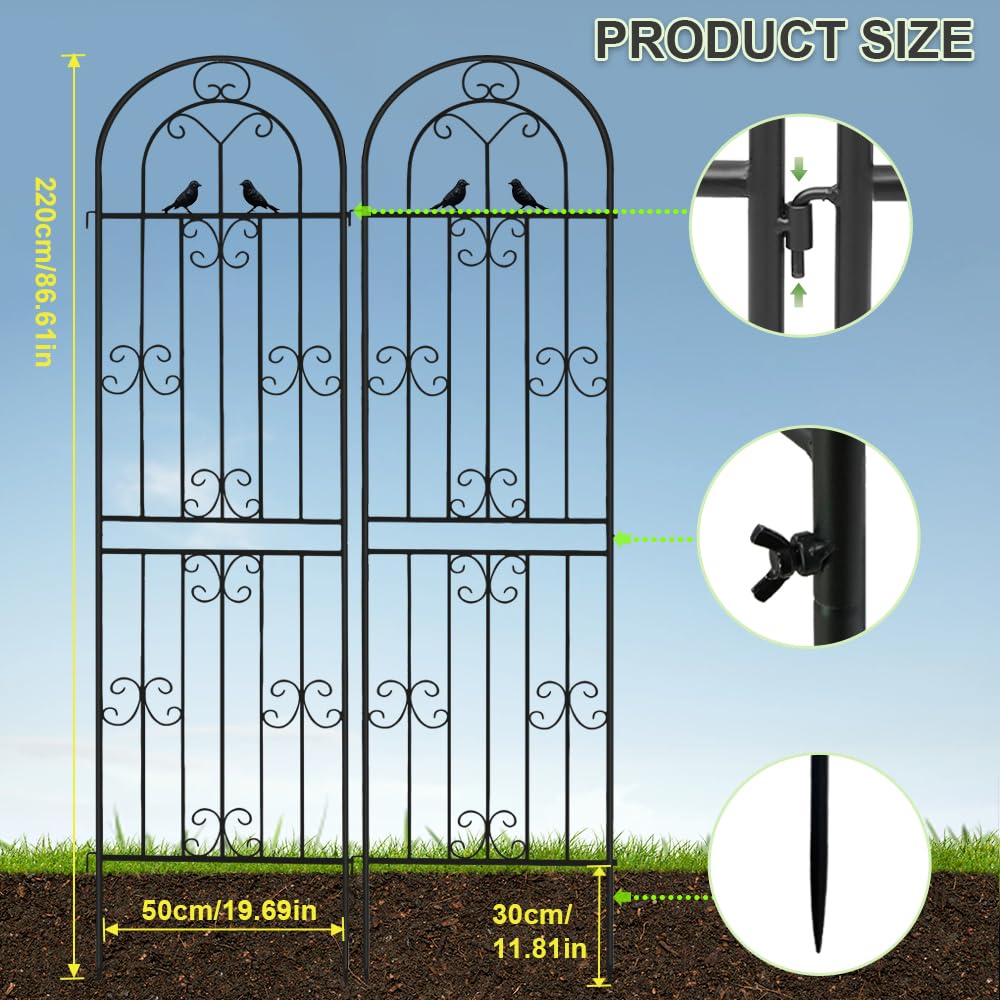 2 Pack 86.7" H x 19.7" W Metal Garden Trellis for Climbing Plants Outdoor, Black Lattice Panel