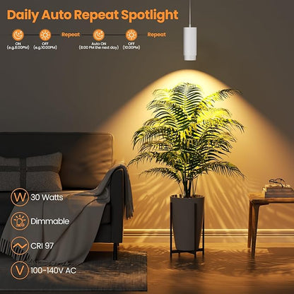 Remote Control Hanging Grow Lights for Indoor Plants, 30W Hanging Plant Light with Auto On/Off Timer, Full Spectrum LED Grow Light 3000K-5000K, Dimmable Plug in Pendant Hanging Lights, White